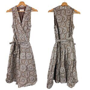 Kasper Brown Hazelnut Floral Sleeveless Tie Waist Dress 8